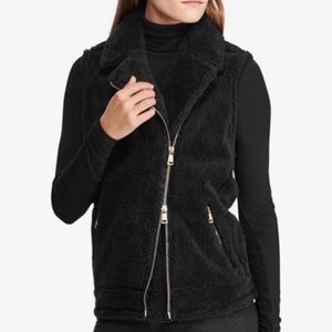 RALPH LAUREN Women's Black Gold Zips Aftyn Faux Shearling Vest Size 1X